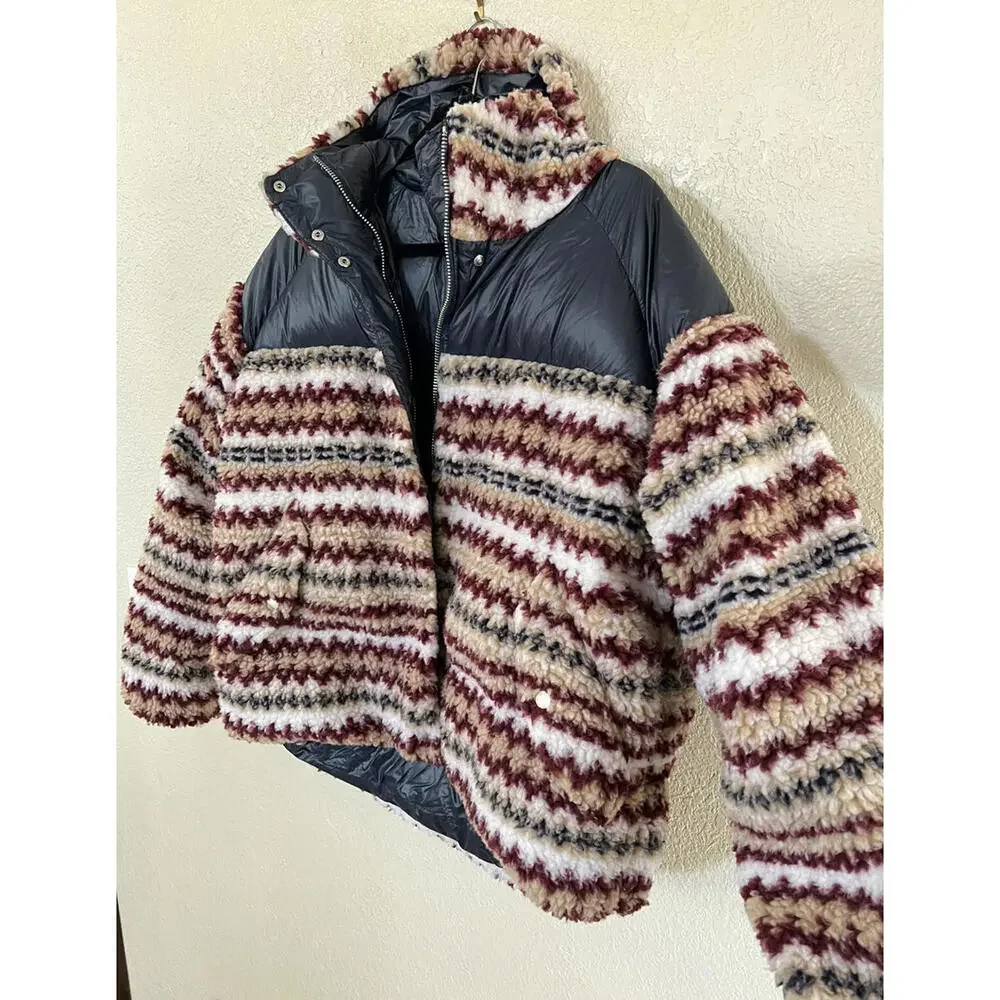 New Rag & Bone Women’s Joelle Sherpa Printed Puffer Down Jacket Size L - Picture 7 of 11
